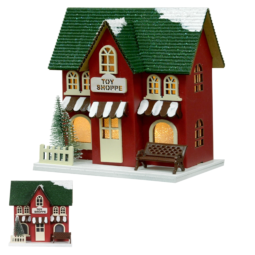 Natal Casinha Decorativa Toy Shop Cled 10x9x17cm Vermelho Branco 5034