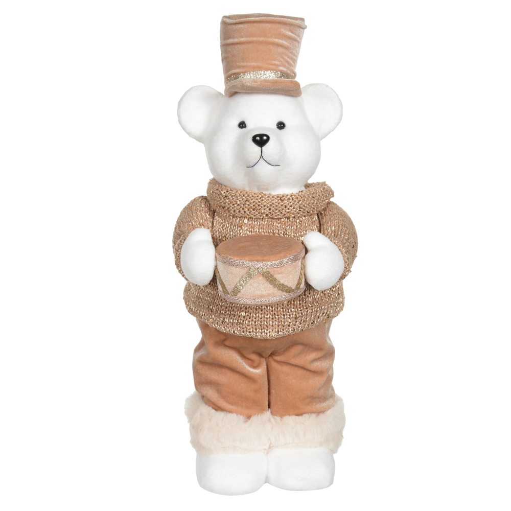Boneco Natal Urso Pe Tambor Champanhe 16x18x42cm 50412001 Dea