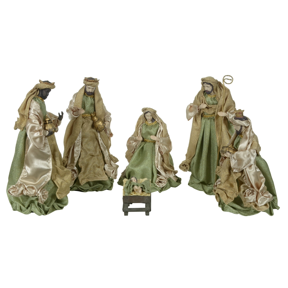 Enfeite Natal Resina Presepio 6 Figuras Verde Champanhe 40cm 50507001 Dea