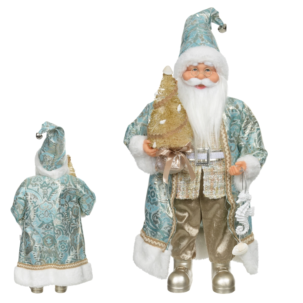 Papai Noel Natal Em Pe Beach Azul Bege 45cm 50603001 Dea