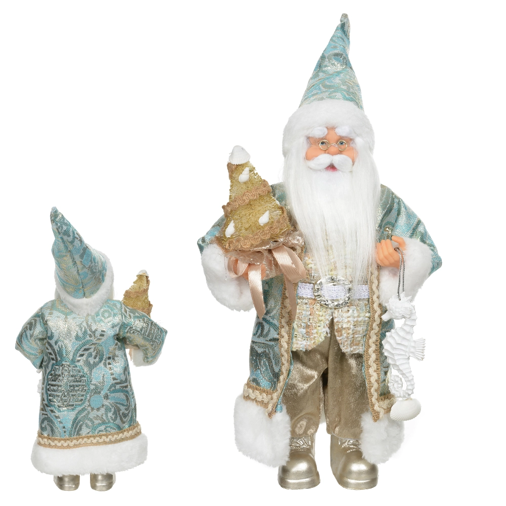 Papai Noel Natal Em Pe Beach Azul Bege 30cm 50604001 Dea