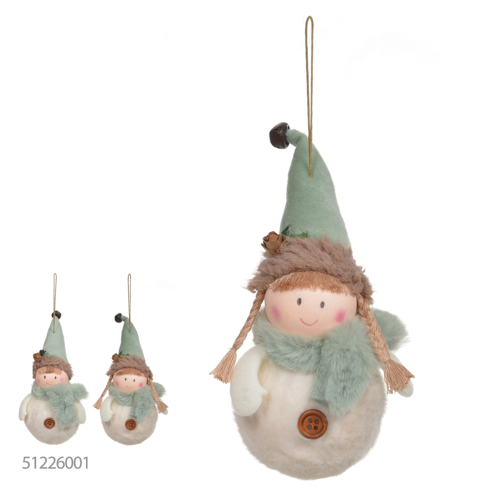 Enfeite Natal Menina Pendurar Verde Branco 20cm 51222001 Dea