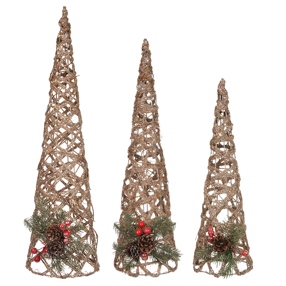 Kit Arvore Natal Cone Champanhe Verde 60cm 3un 51256001 Dea