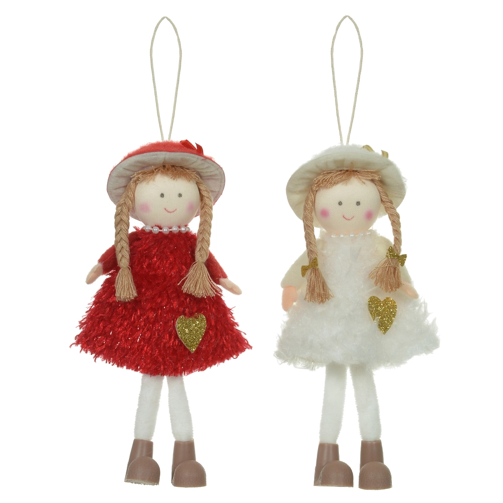 Enfeite Pendurar Natal Menina Verm Bco 16cm 2un 51483001 Dea