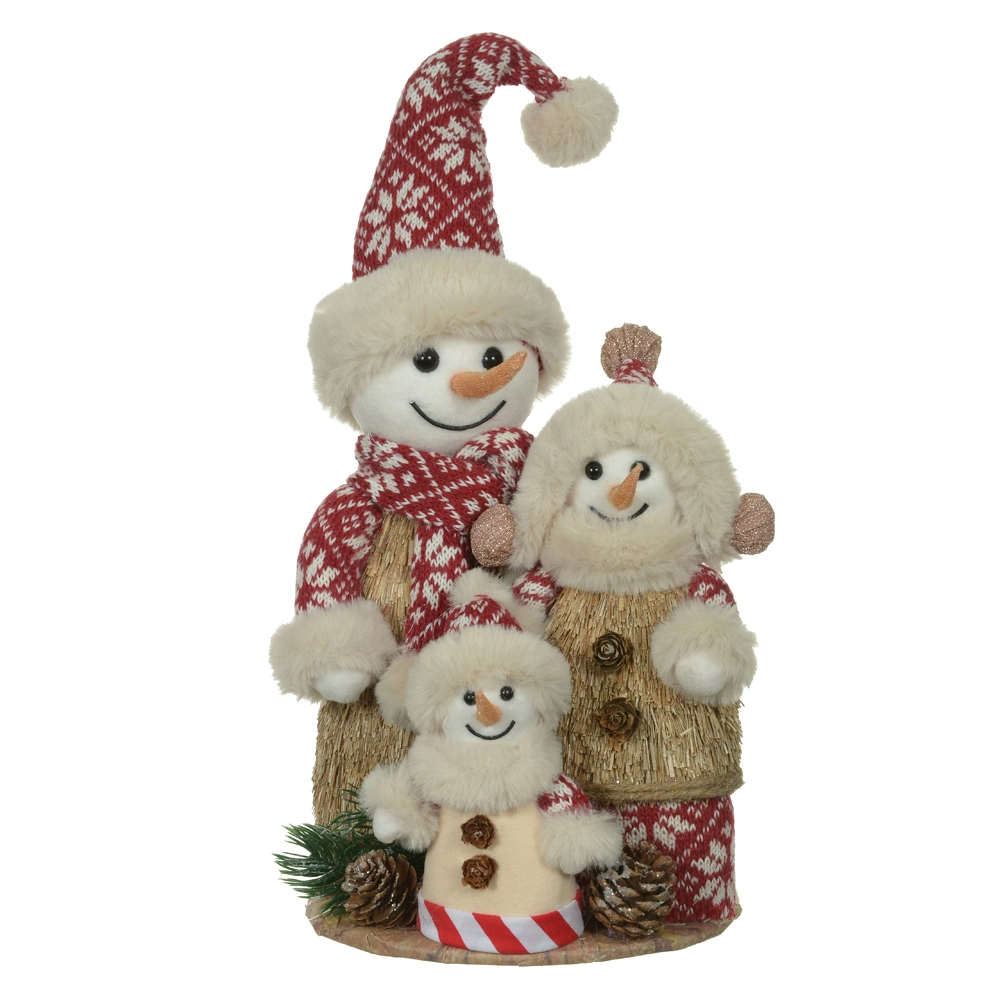 Boneco Neve Natal Familia Palha Vermelho Bege 40x21cm 51561001 Dea