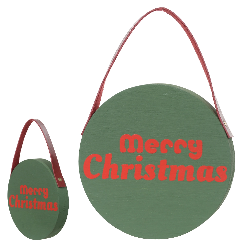 Placa Natal Merry Christmas Couro Verde 13cm 69217 Dea