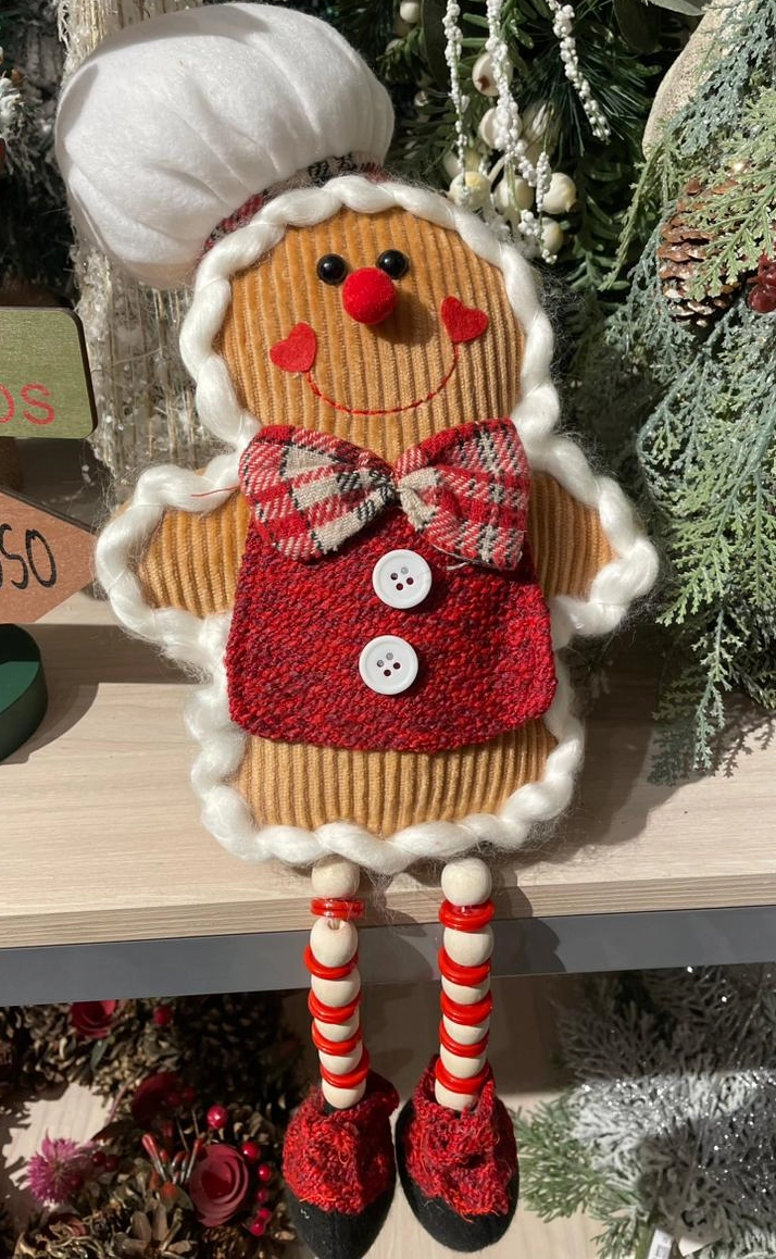 Boneco Natal Menino Sentado Gingerbread Vermelho 45x20cm 51935001 Dea