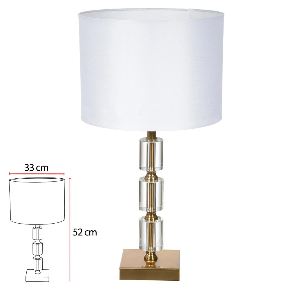 Abajur Metal Cristal Dourado Branco Bivolt 52cm 53473001 Dea