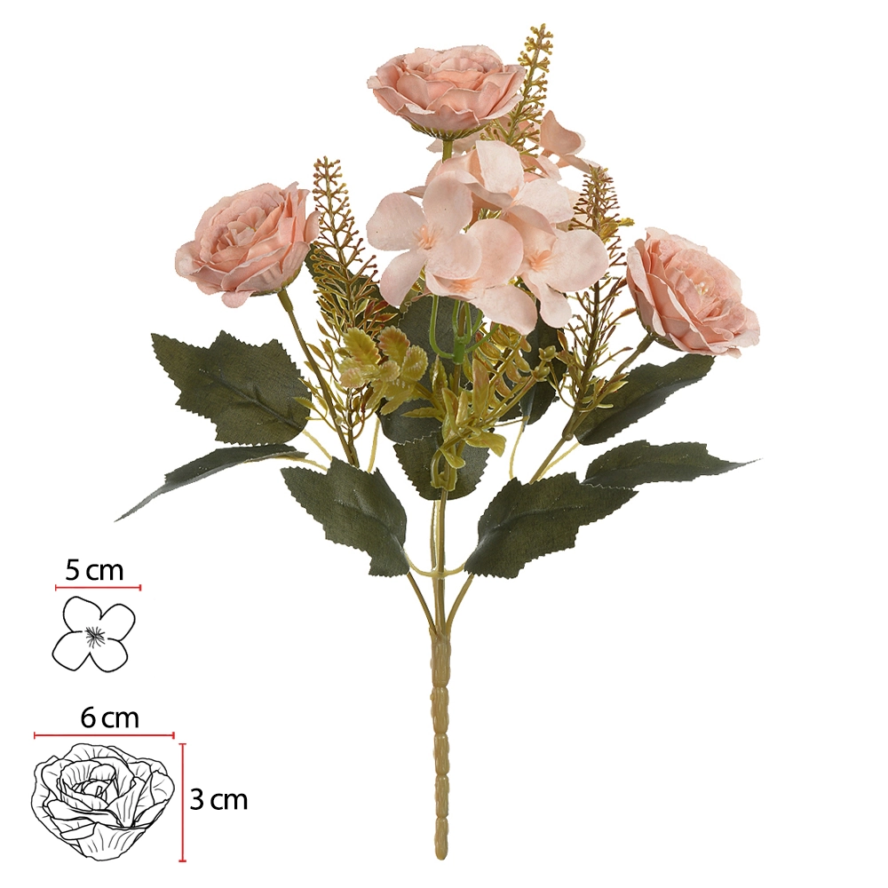 Buque Rosa Hortensia Laranja Outono X5 28cm 55570005 Dea