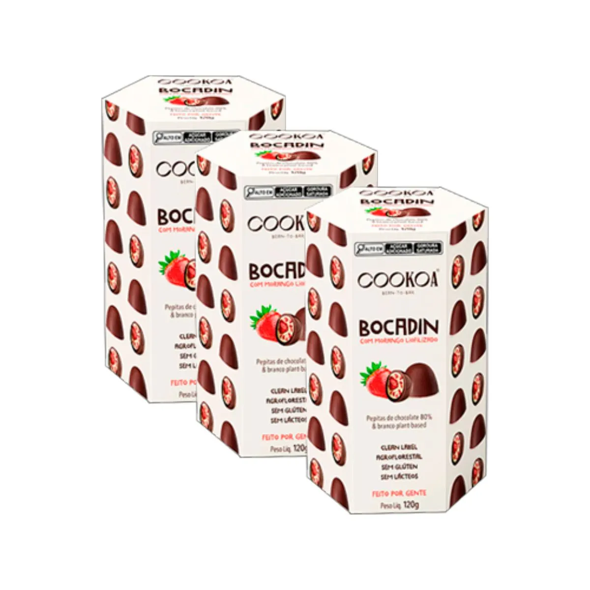 Kit 3X: Pepitas de Chocolate Bocadin com Morango Cookoa 120g