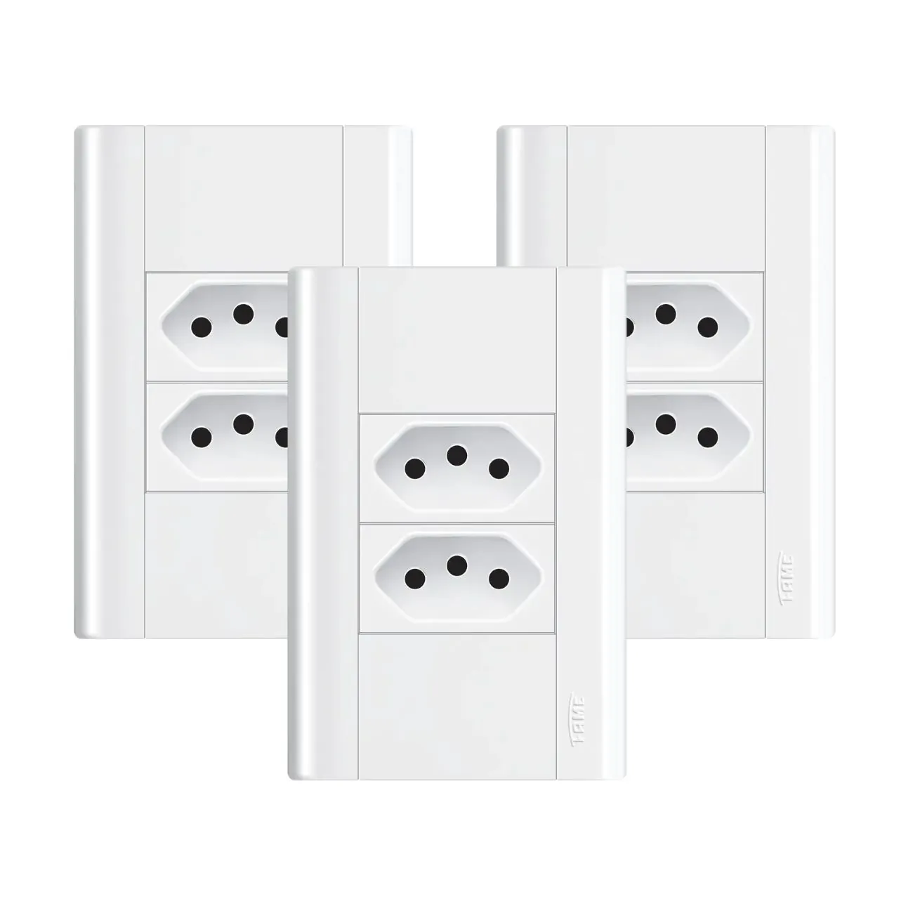 Tomada Dupla 10a/250v Com Placa 4x2 Fame Modulare - Kit 3 Un Branco
