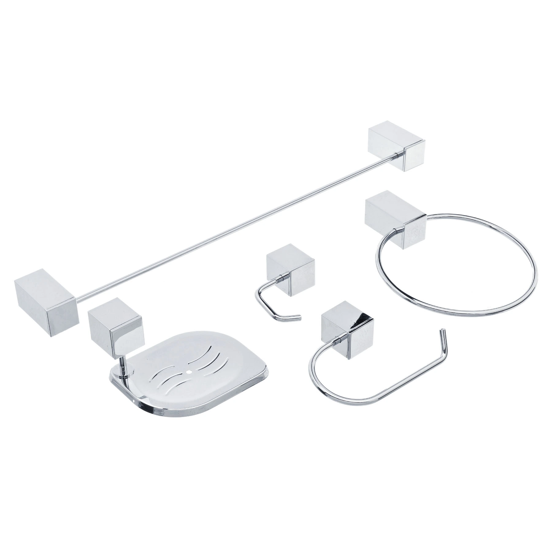 Kit Acessórios de Parede 5 Peças Metal Home Prata