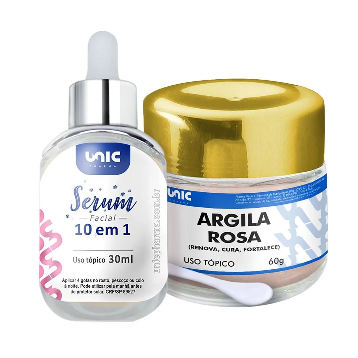 Sérum Facial 10 em 1 30ml + Máscara de Argila Rosa  60g Até 35