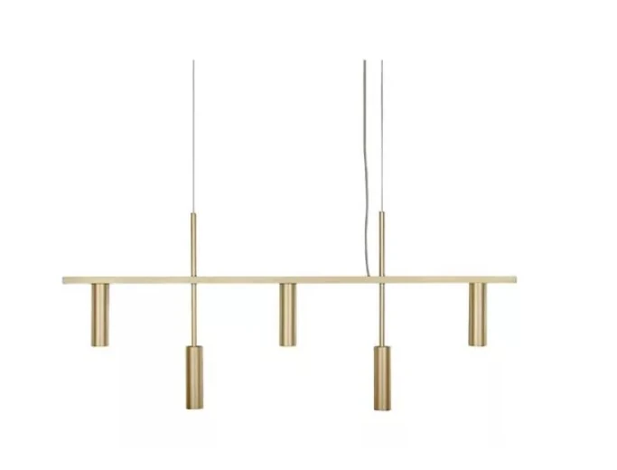 Pendente Moderno P/ 5 Lâmpadas Mini Dicroicas Tudo Horizontal Reto - 85cm - Dourado