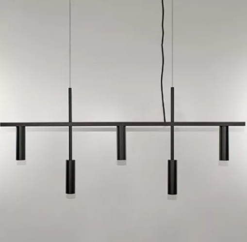 Pendente Moderno P/ 5 Lâmpadas Mini Dicroicas Tudo Horizontal Reto - 85cm - Preto
