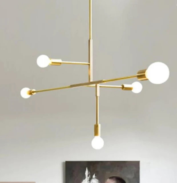 Pendente Moderno Estilo Sputnik Gun Tubos Retangulares Fixos P/ 5 Lâmpadas - Dourado