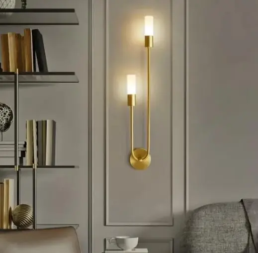 Arandela Moderna Slim Curva P/2 Lâmpadas (inclusas) - 55cm Dourada