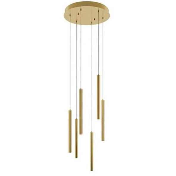 Pendente Moderno Slim Tubular P/6 Lâmpadas Mini Dicroicas (alturas Reguláveis) - Dourado