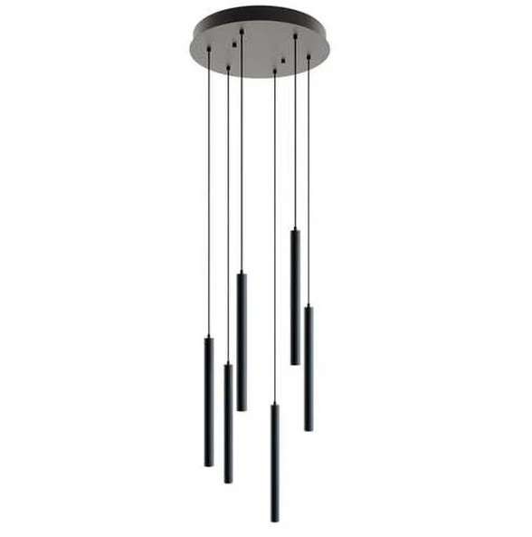 Pendente Moderno Slim Tubular P/6 Lâmpadas Mini Dicroicas (alturas Reguláveis) - Preto