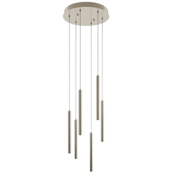 Pendente Moderno Slim Tubular P/6 Lâmpadas Mini Dicroicas (alturas Reguláveis) - PRATA