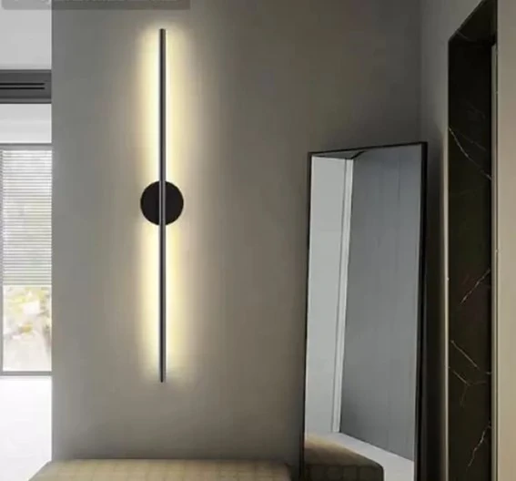 Arandela Moderna Slim Linear Minimalista Perfil Led Integrado Canopla Redonda - 80cm - Preta