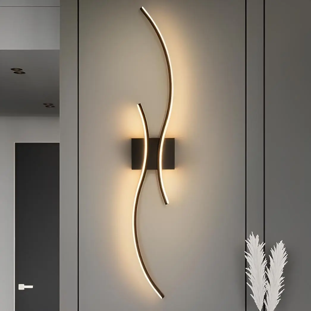Arandela Moderna Slim Minimalista 2 Perfis Em Ondas Led Integrado - 80cm - Dourado
