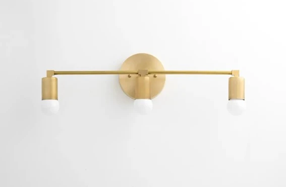 Arandela Moderna Slim Linear Metálica Minimalista P/3 Lâmpadas E27 - 60cm - Dourada