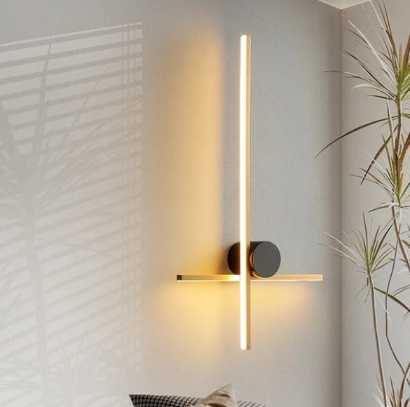 Arandela Moderna Minimalista 2 Perfis Perpendiculares Led Integrado - 80cm Dourada