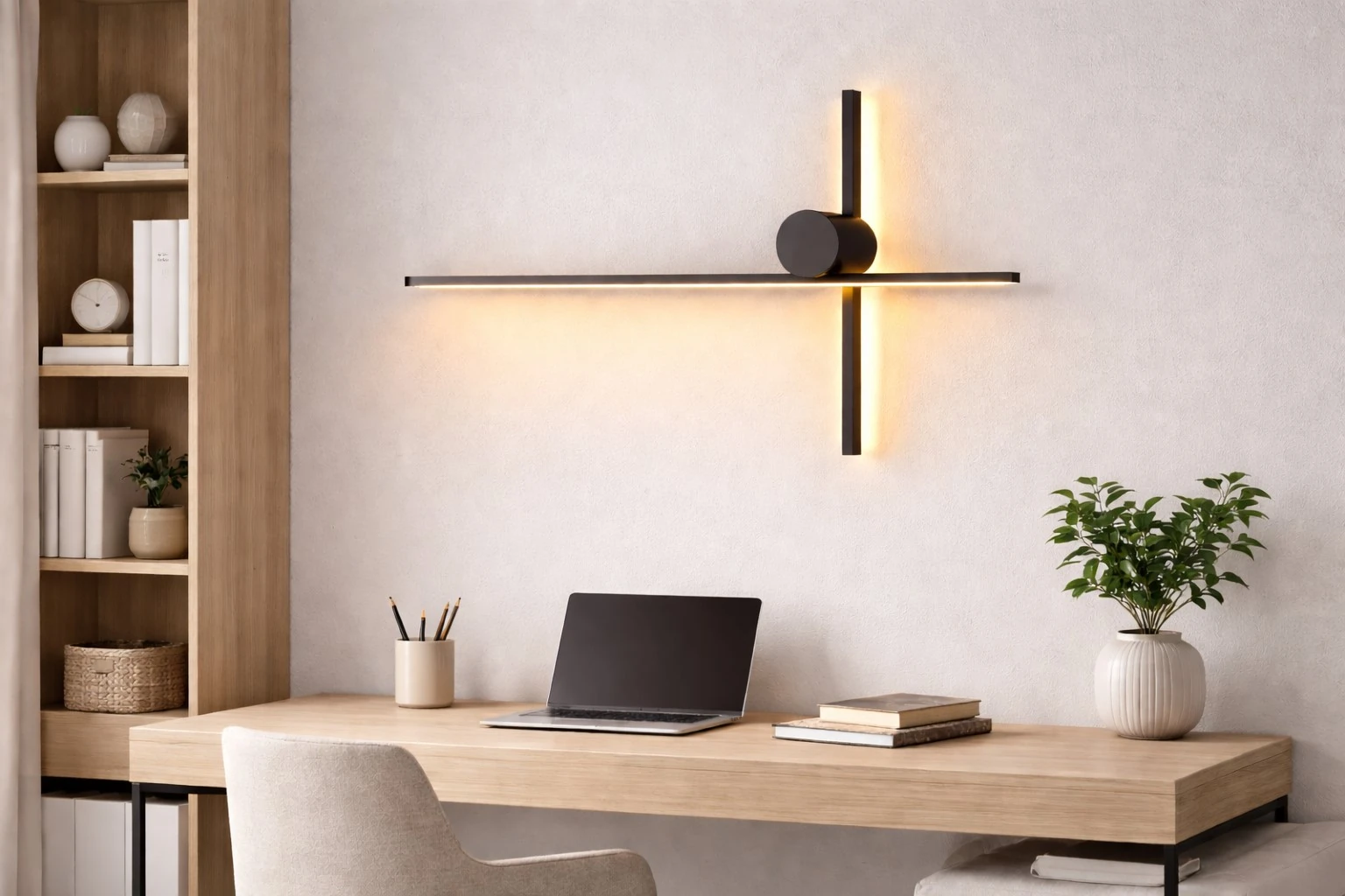 Arandela Moderna Minimalista 2 Perfis Perpendiculares Led Integrado - 80cm Preta