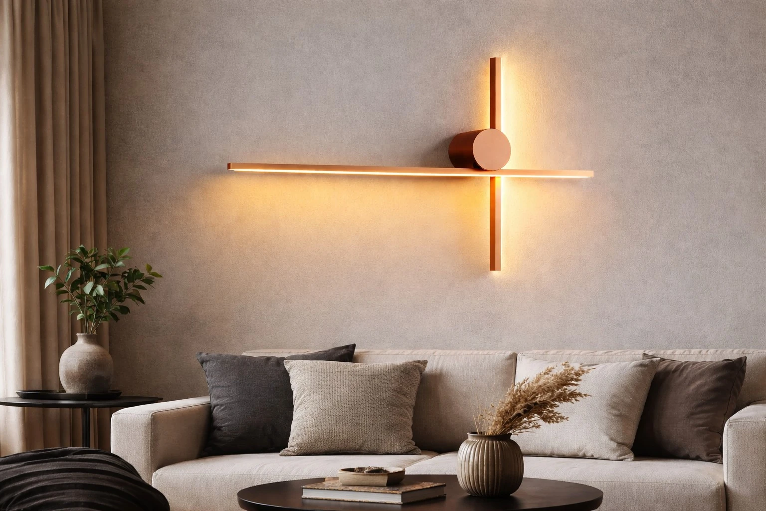 Arandela Moderna Minimalista 2 Perfis Perpendiculares Led Integrado - 80cm Cobre
