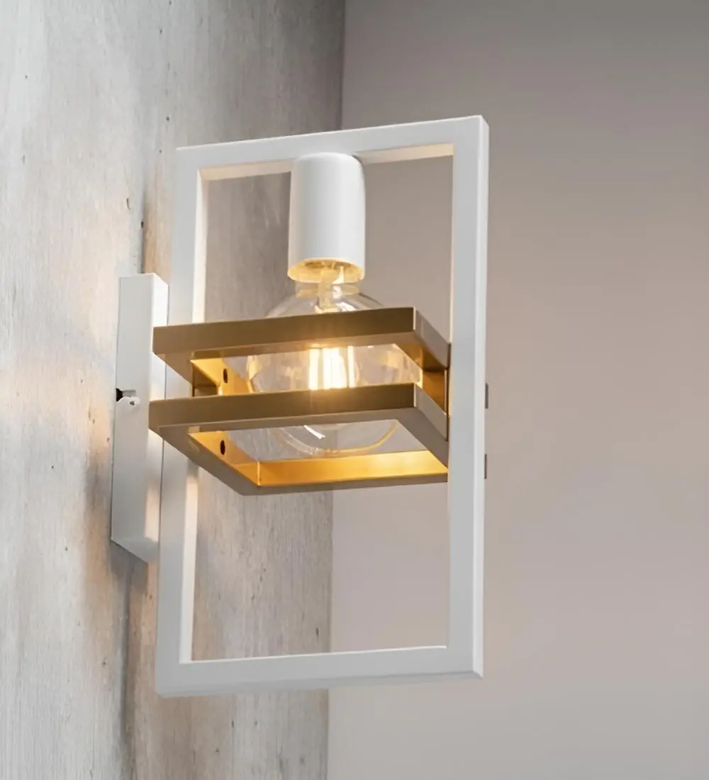 Arandela Moderna Sofisticada Geométrica Metálica Minimalista P/1 Lâmpada Branca Com Dourado
