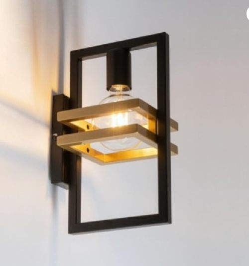 Arandela Moderna Sofisticada Geométrica Metálica Minimalista P/1 Lâmpada Preto Com Dourado