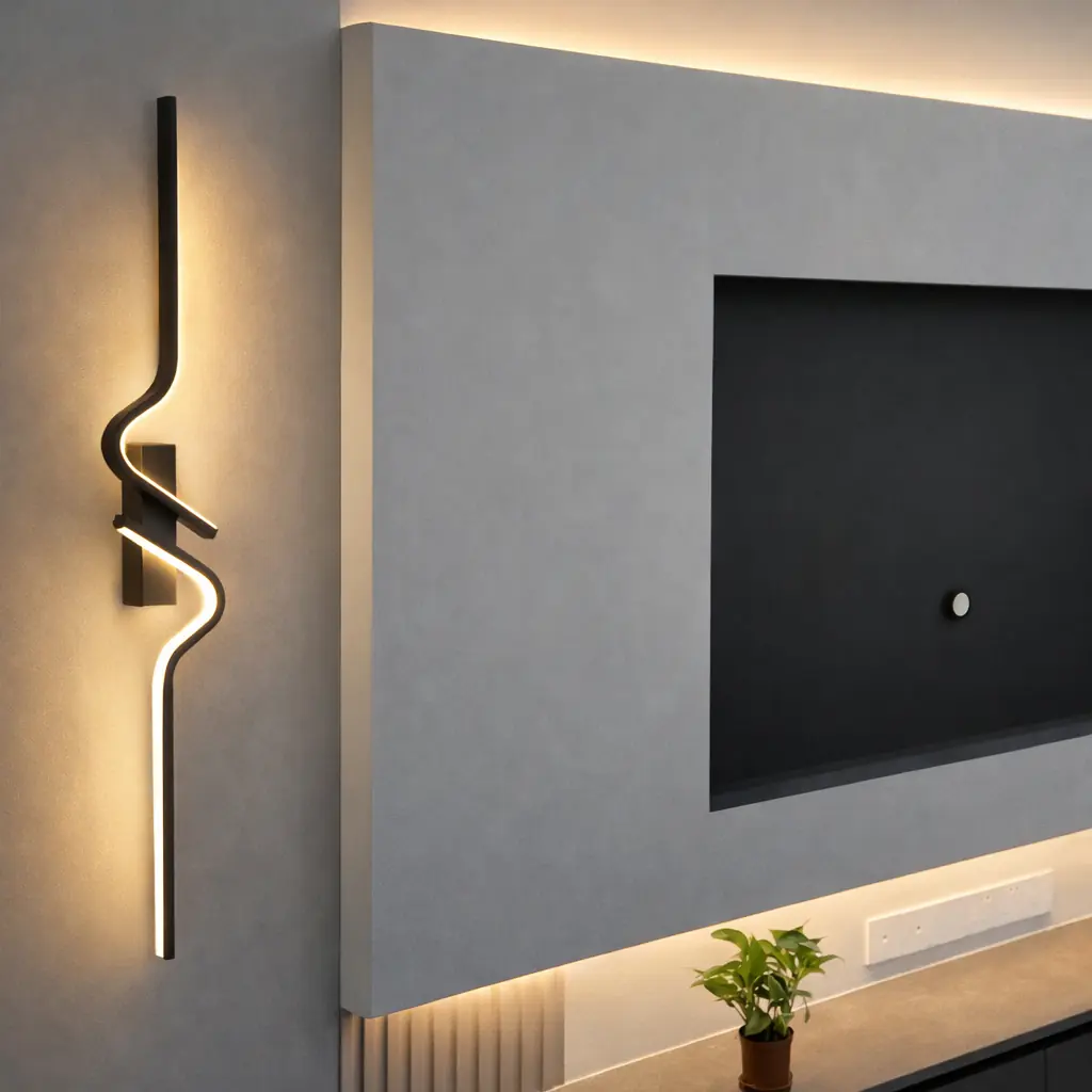 Arandela Moderna Slim Minimalista 2 Perfis Curvos Led Integrado - 80cm - Preta