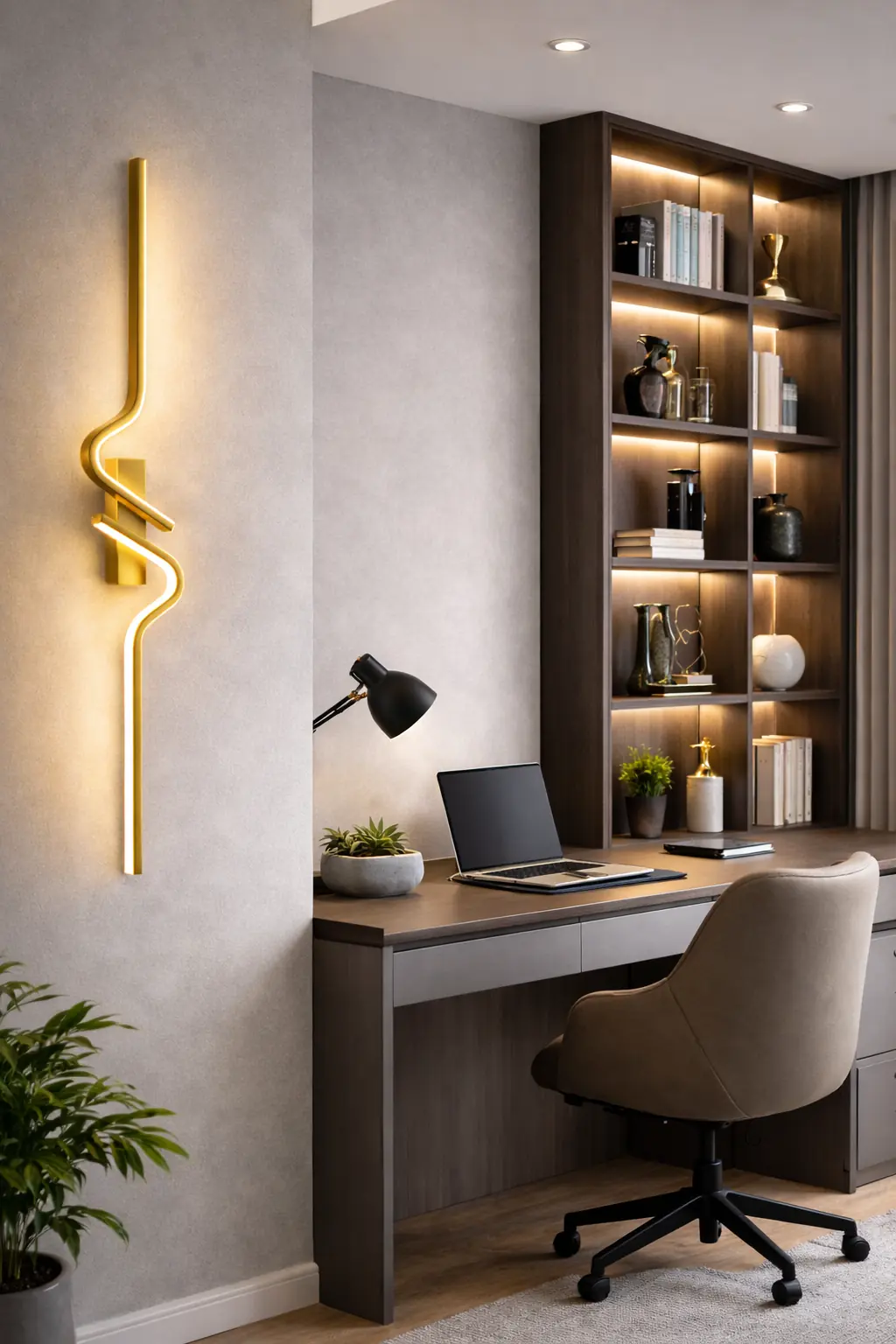 Arandela Moderna Slim Minimalista 2 Perfis Curvos Led Integrado - 80cm - Dourada