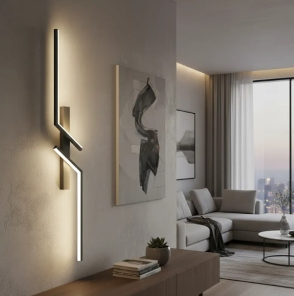 Arandela Moderna Slim Geométrica Minimalista Perfis Led Integrado 80cm - Preta