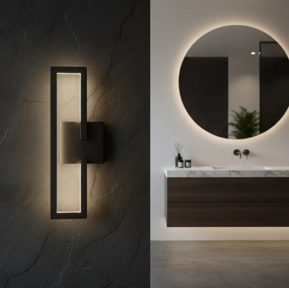 Arandela Moderna Minimalista Geométrica Retangular Perfis Led Integrado 45x20cm - Preta