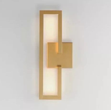 Arandela Moderna Minimalista Geométrica Retangular Perfis Led Integrado 45x20cm - Dourada