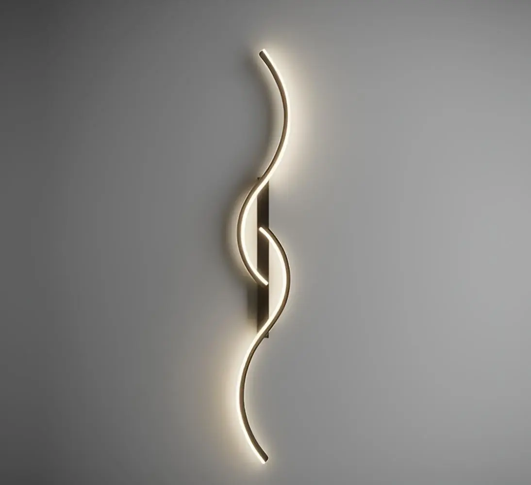 Arandela Moderna Minimalista Slim Luxo Canopla Slim 2 Perfis Curvos Led Integrado 80cm - Preto