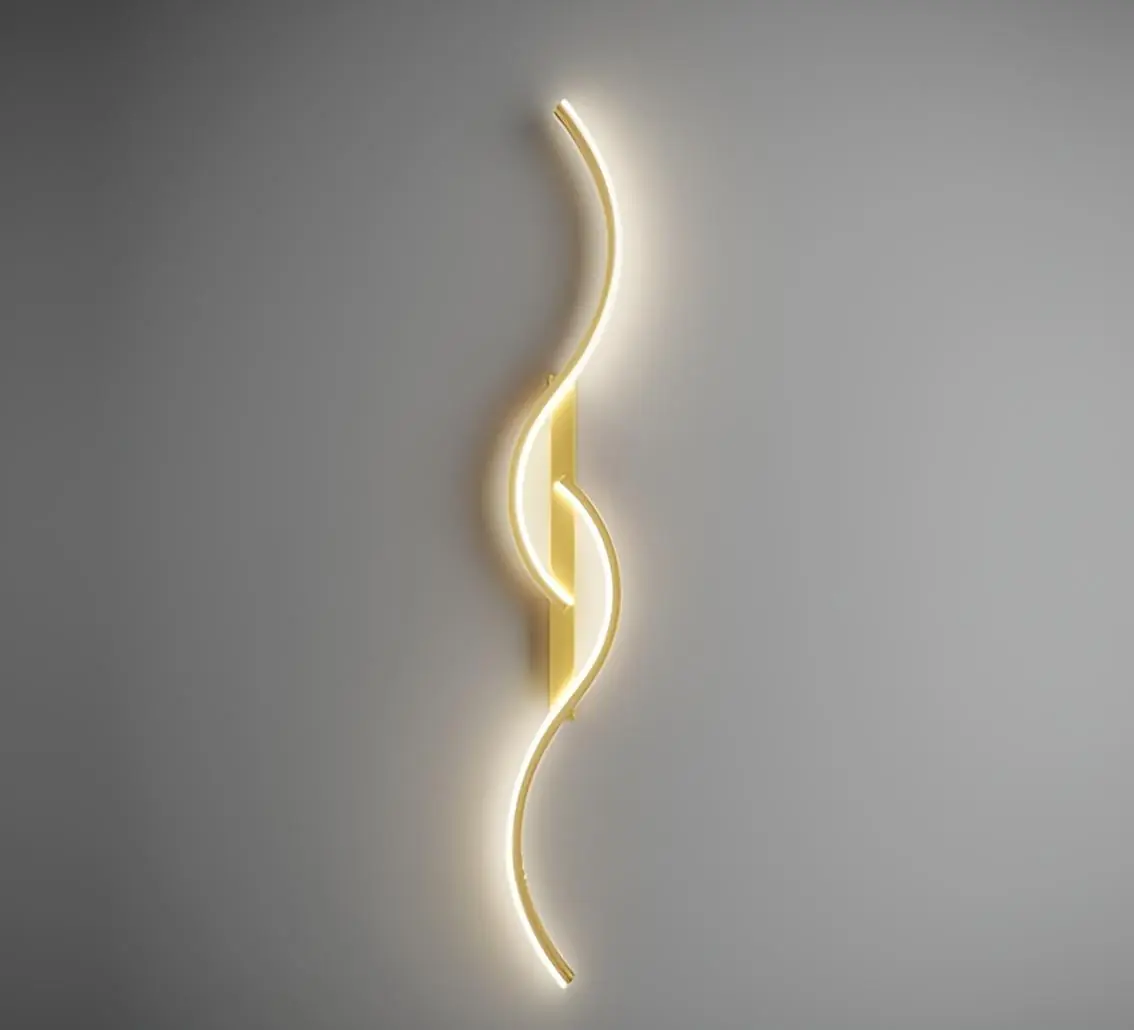 Arandela Moderna Minimalista Slim Luxo Canopla Slim 2 Perfis Curvos Led Integrado 80cm - Dourada