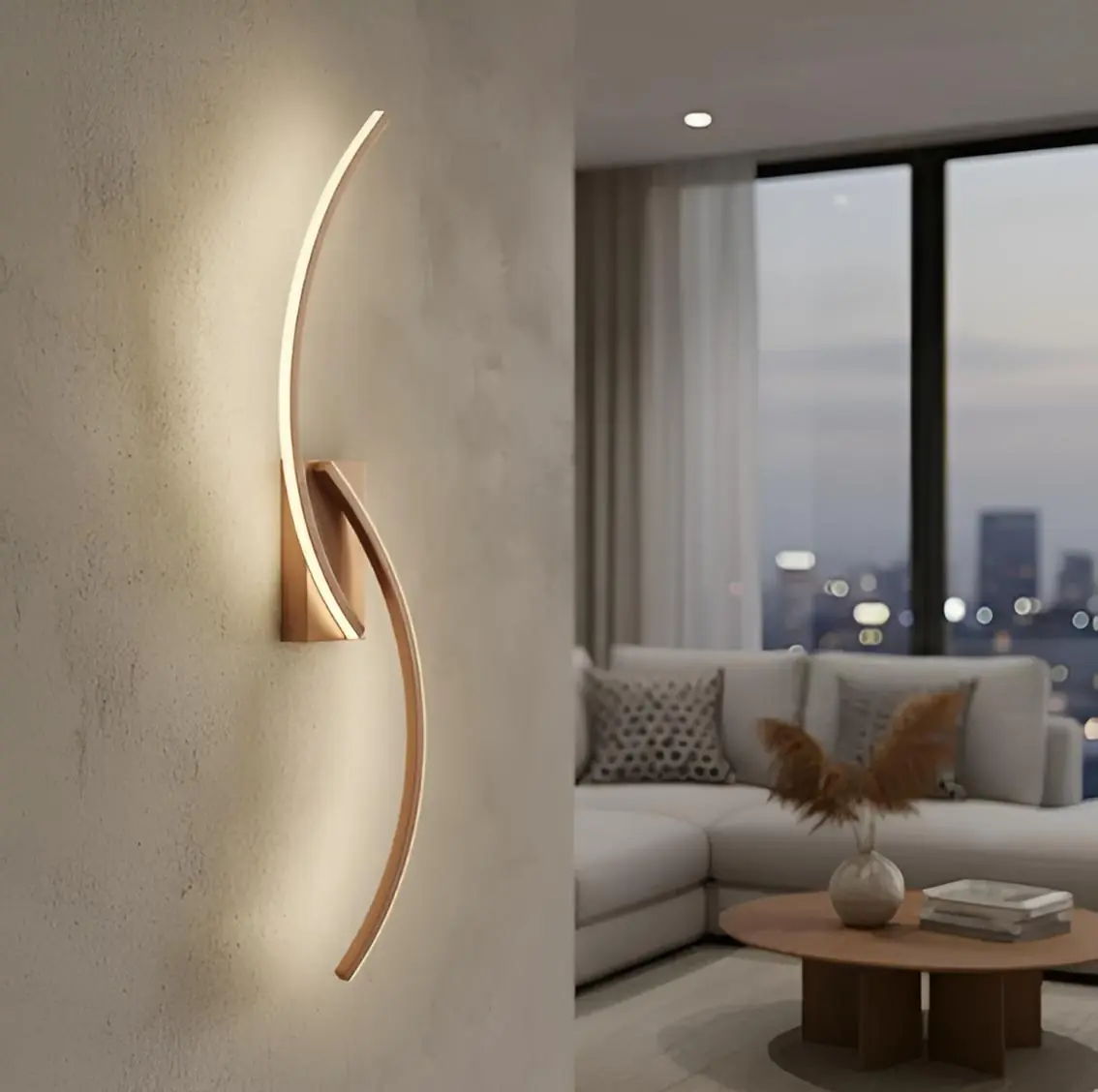 Arandela Moderna Slim Minimalista 2 Perfis Curvos Led Integrado Canopla Quadrada - 80cm - Cobre