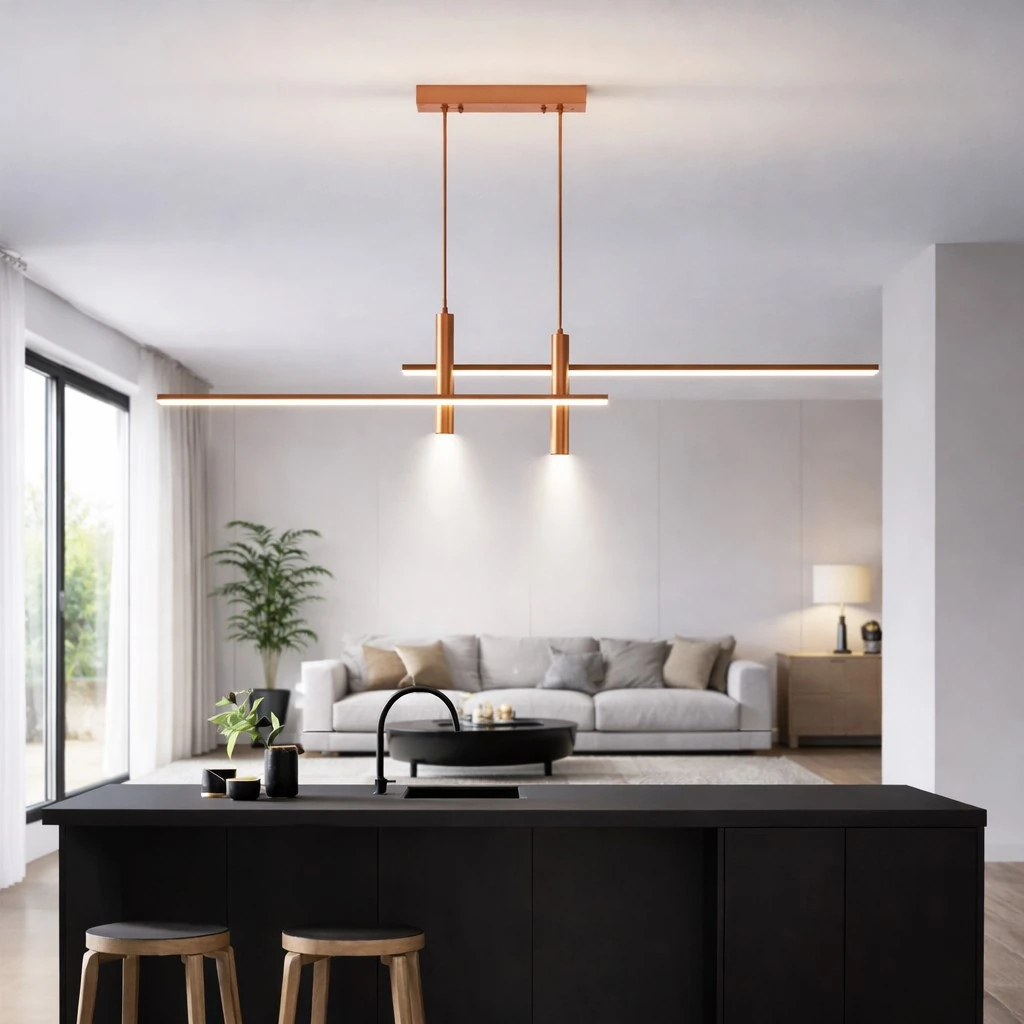 Pendente Moderno Slim Minimalista P/2 Mini Dicroicas E 2 Perfis Led Integrado 1,20m - Cobre