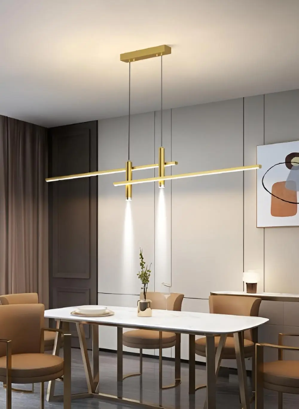 Pendente Moderno Slim Minimalista P/2 Mini Dicroicas E 2 Perfis Led Integrado 1,20m - Dourado
