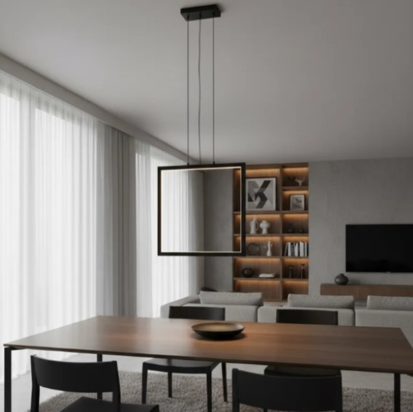 Pendente Moderno Spofisticado Slim Quadrado Perfis Led Integrado 50x50cm - Preto