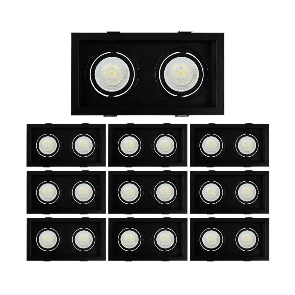 10 Spots De Embutir Recuado Nordecor Flea Duo Para 2 Lâmpadas Mr16 Gu10 Bivolt Preto