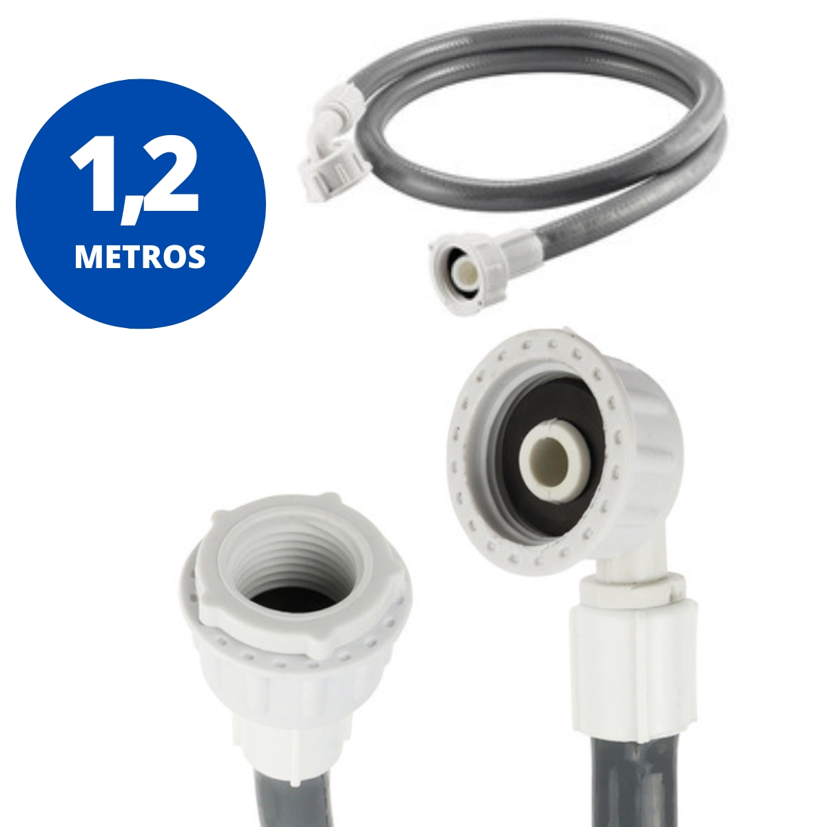 Mangueira Entrada Água Máquina De Lavar Universal Cinza | Kaztec - 1,2m