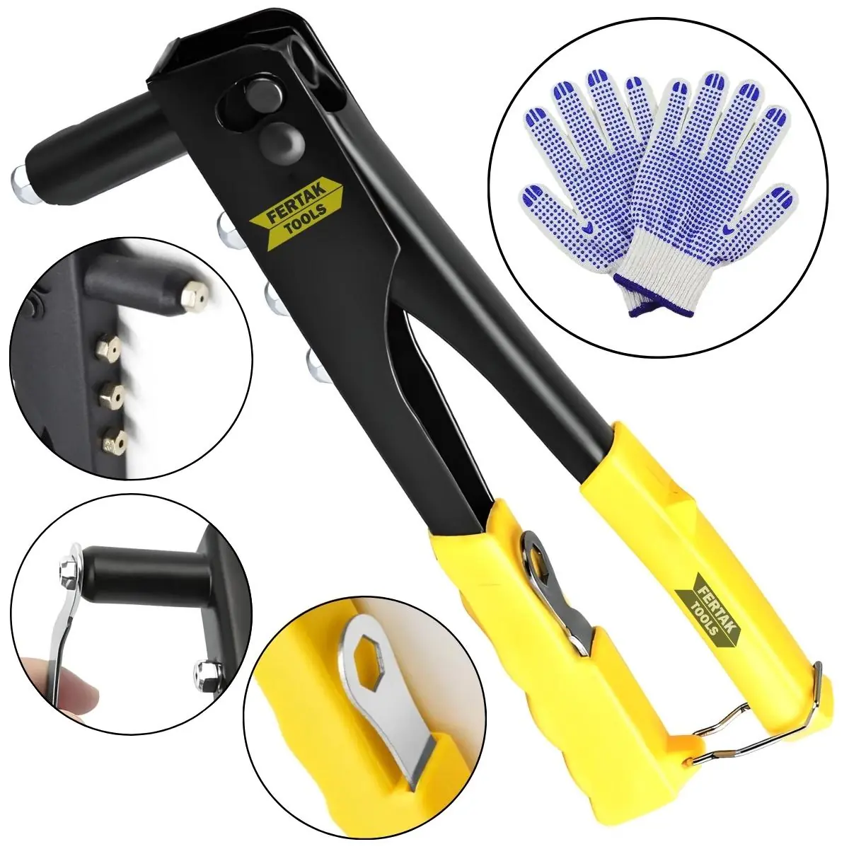 Alicate Rebite Rebitador Rebitadeira 10" Manual Profissional Com Chave + Luva Pigmentada | Fertak