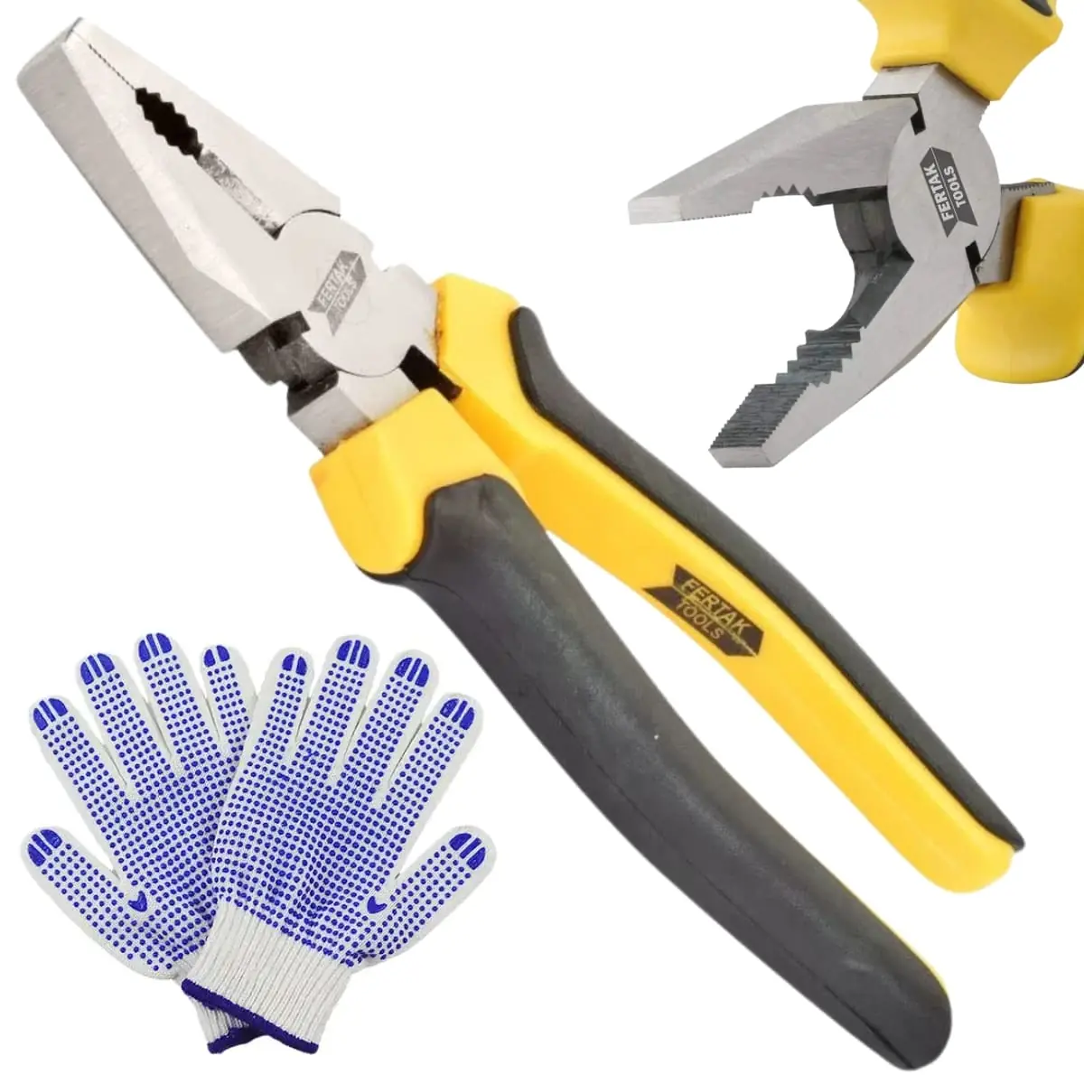 Alicate Universal 8" Reforçado Profissional Cabo Emborrachado + Luva Pigmentada | Fertak