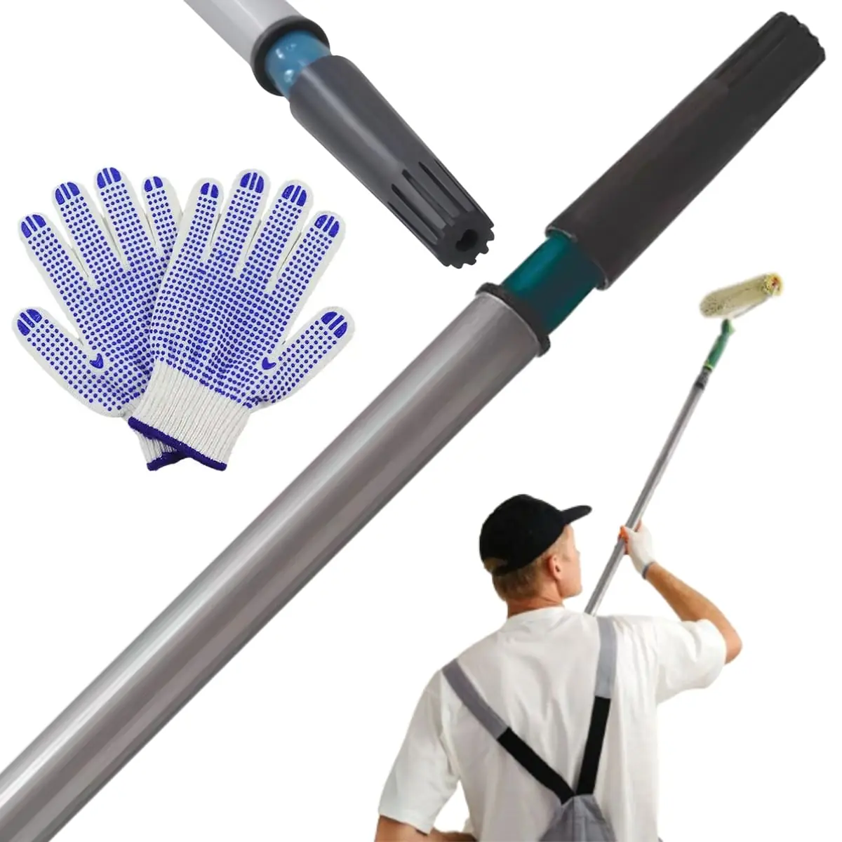 Cabo Extensor Prolongador Telescópico Ajustável Para Rolo De Pintura 3m + Luva Pigmentada | Atlas