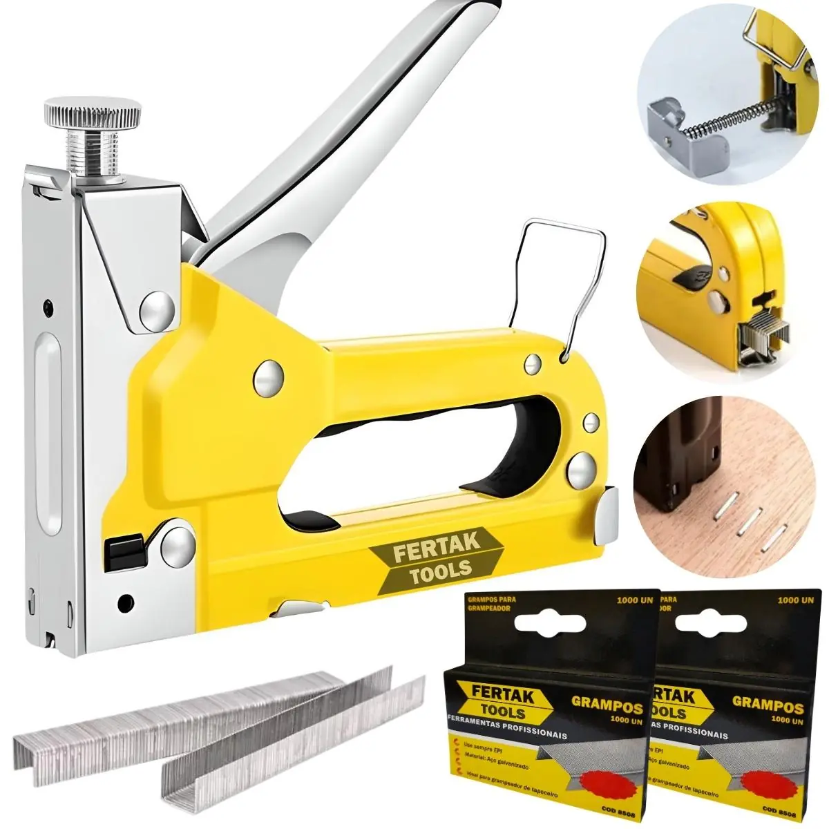 Grampeador Manual Profissional Tapeceiro Madeira Pressão Grampos 4 - 14mm + 2200 Grampos | Fertak