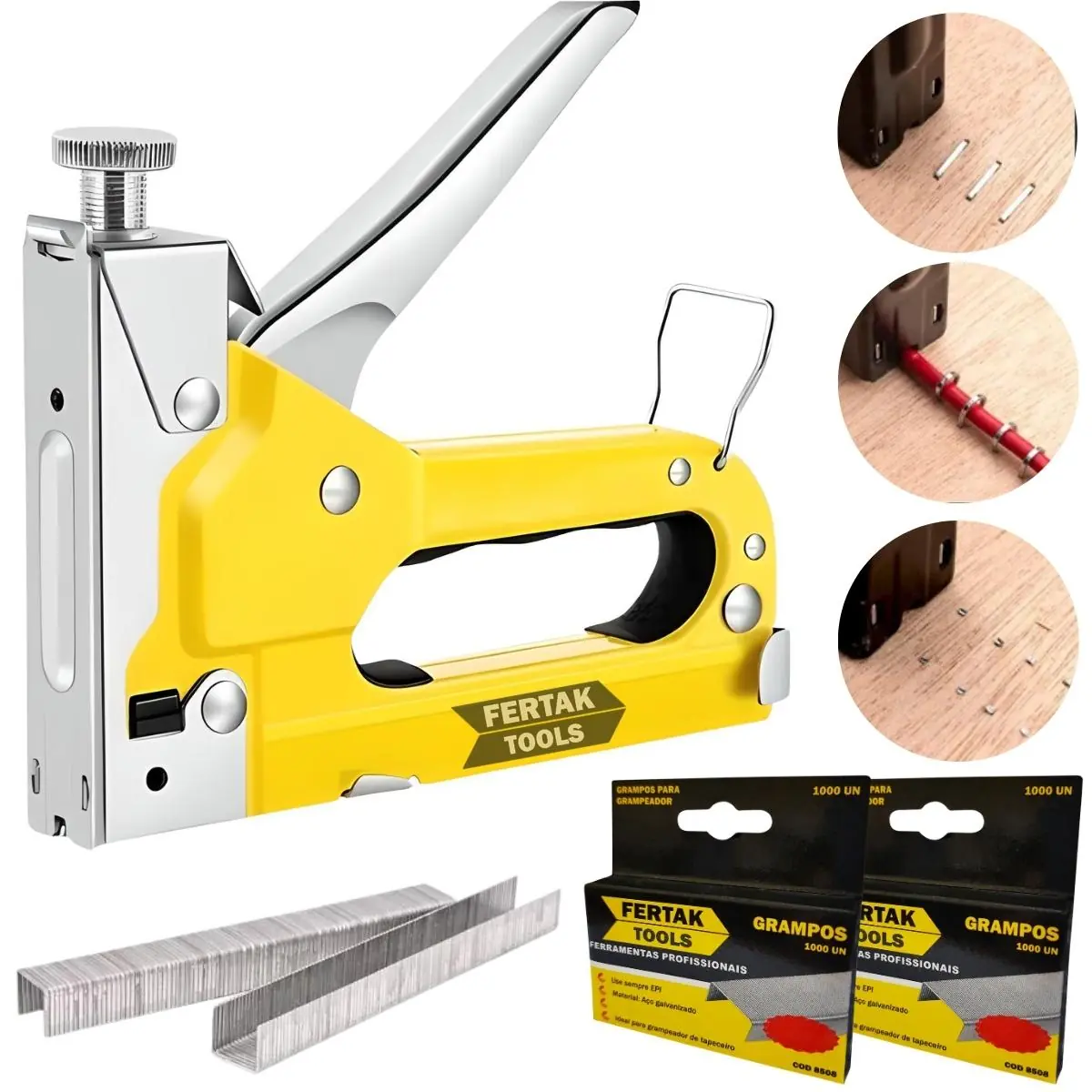 Grampeador Pinador Manual Profissional 3 Em 1 Pressão Grampos T-u-reto 4 - 14mm + 2200 Grampos | Fertak